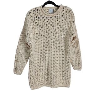 VTG Harot Crochet Fairycore Rollneck Gold Metallic Thread Open Knit Tunic Dress